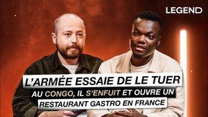 The army tries to kill him in Congo, he flees and opens a gourmet restaurant in France